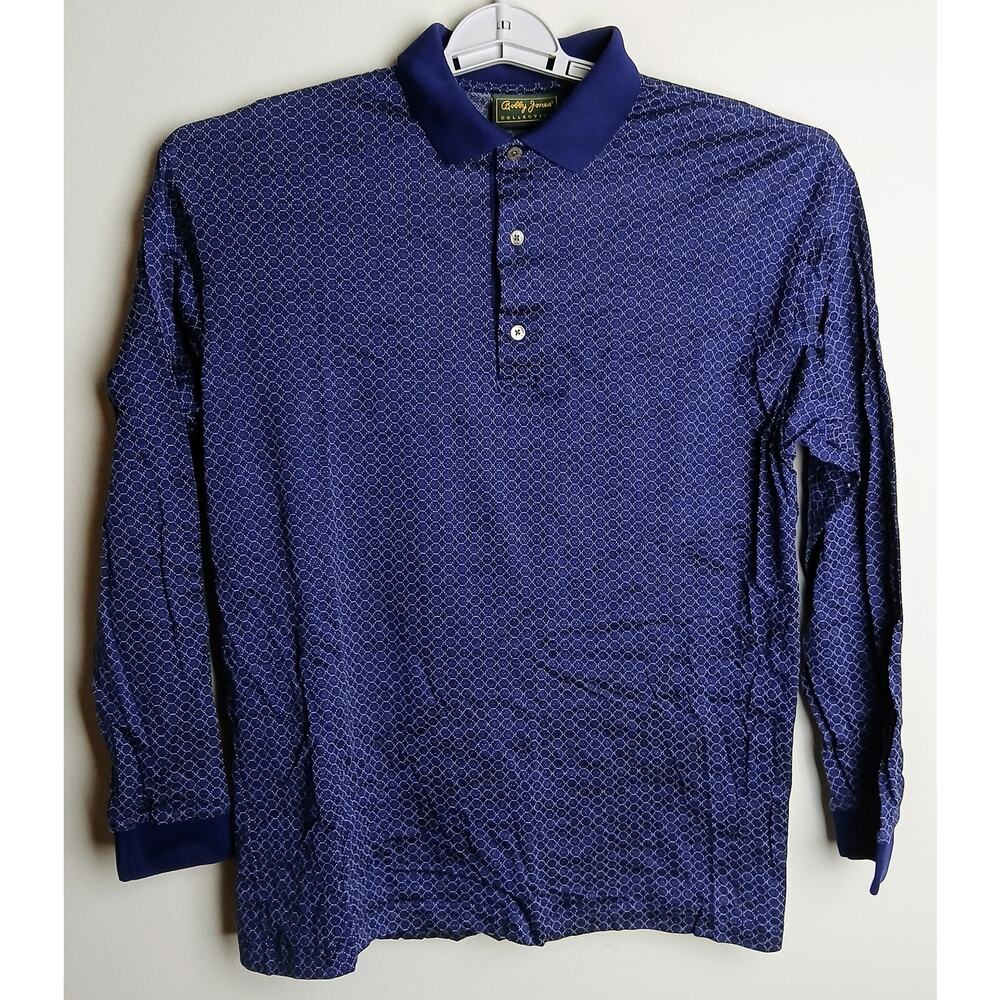 Bobby Jones Collection Golf Polo. Men's Medium, Blue Geometric